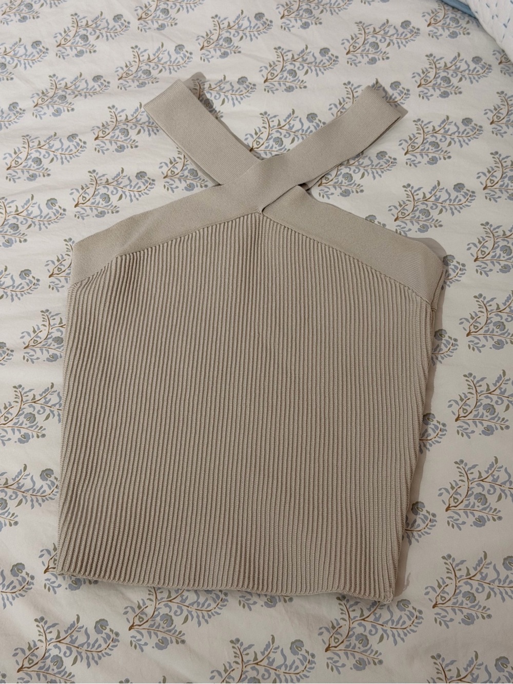 Babaton Taupe Ribbed Cross-Strap Knit Tank (Sculpt)